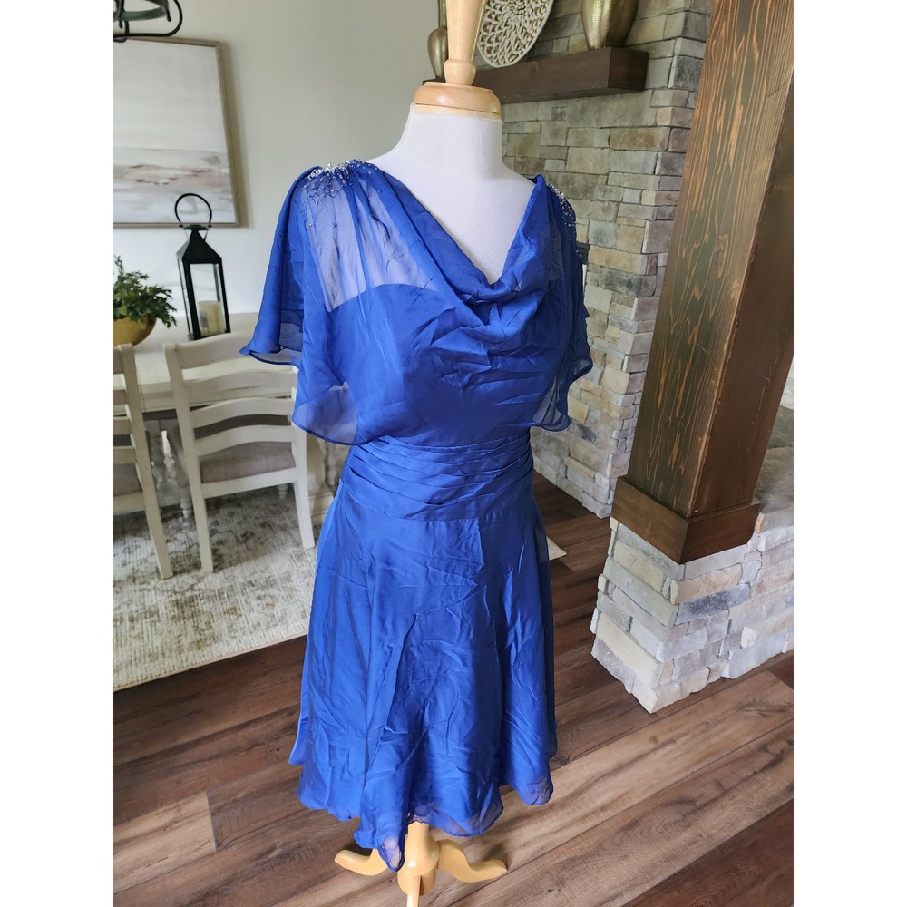 Jade by Jasmine Blue/Navy Beaded Cocktail Dress Mother of the Bride Chiffon FLAW